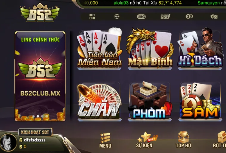 Sảnh game bài b52 hiện đại thu hút người chơi